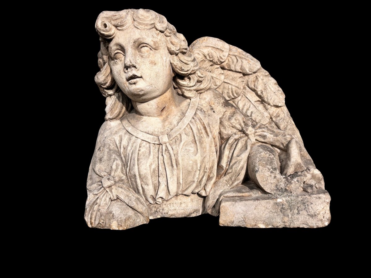 coppia di sculture in pietra raffiguranti angeli-photo-2