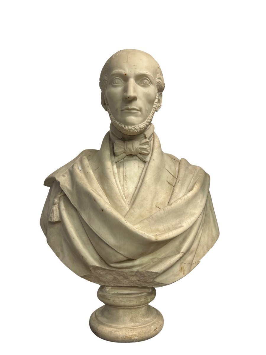 Busto virile in marmo bianco firmato al retro B. Pollari 1849;-photo-3
