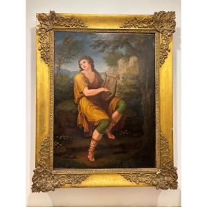 Dipinto ad olio su tela raffigurante scena neoclassica