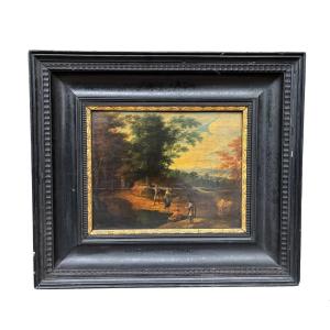 Dipinto fiammingo su tavola raffigurante paesaggio