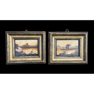 Coppia di formelle fiorentine in pietre dure 