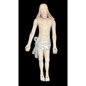 Scultura in legno laccato rfaffigurante Cristo, con braccia snodabili