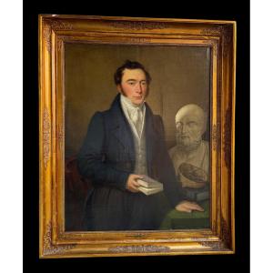 dipinto ad olio su tela  francese raffigurante il ritratto di un medico 
