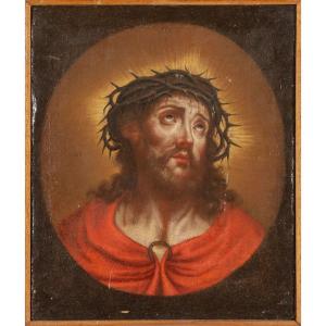 dipinto olio su tela raffigurante Cristo coronato di spine