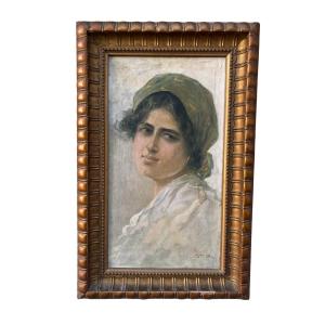 Dipinto ad olio su tela con firma indecifrata in cornice originale