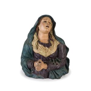 Scultura in terracotta con occhi in vetro datata e firmata 