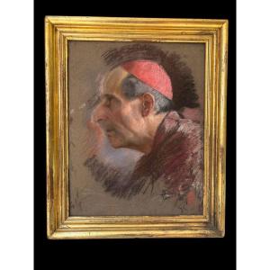 Profilo di cardinale, pastello su cartoncino firmato "F. Ballesio Roma"