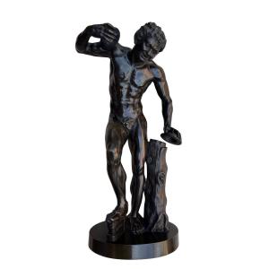 scultura in bronzo firmata "Duchemin" raffigurante Fauno danzante con cembali