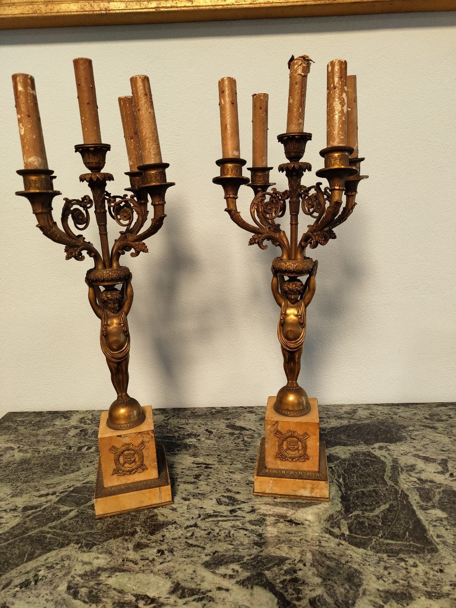 Coppia candelabri in bronzo dorato