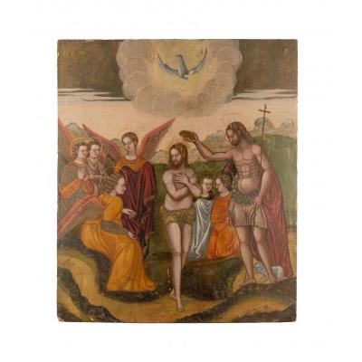 Baptême Du Christ Artiste Vénitien Crétois F. XVI Siècle