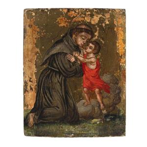 Icona Cretese S. Antonio Con Gesù Bambino