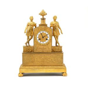 Pendule De Table Française En Bronze Doré Au Mercure Avec Attributs d'Abondance