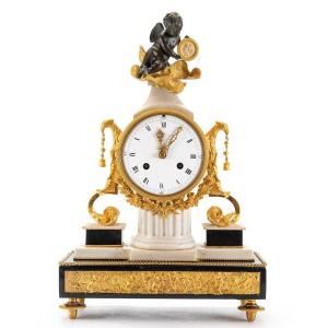 Horloge De Comptoir Française En Marbre Blanc Et Noir