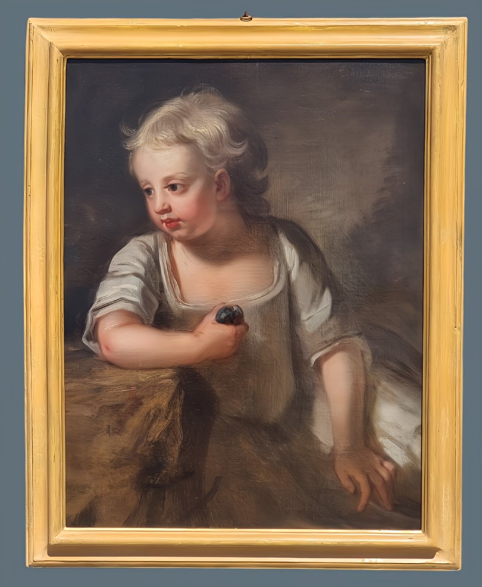 Ritratto di giovane bambina con frutto – Scuola veneta, metà XVIII secolo-photo-1