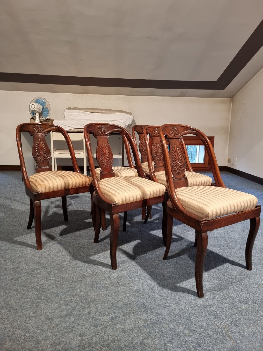 Gruppo di 6 sedie "Gondola" – Carlo X, Veneto, 1830 ca.-photo-2