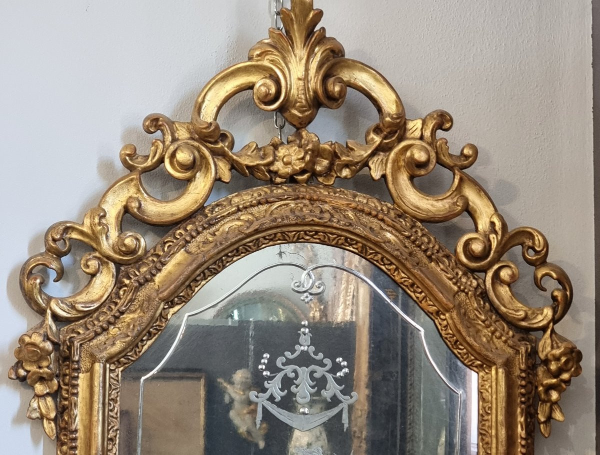 Grande luniera veneziana del XVIII secolo con specchio inciso – raffigurazione mitologica-photo-3