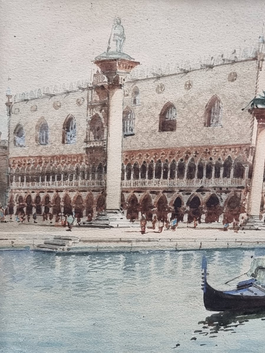 Veduta del Palazzo Ducale – Acquarello firmato Biondetti, inizio XX secolo-photo-1