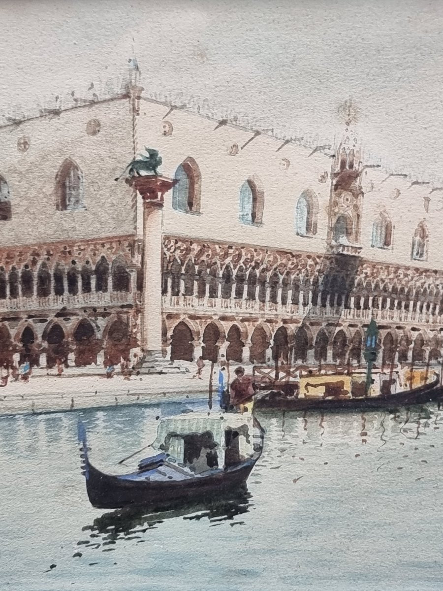 Veduta del Palazzo Ducale – Acquarello firmato Biondetti, inizio XX secolo-photo-2