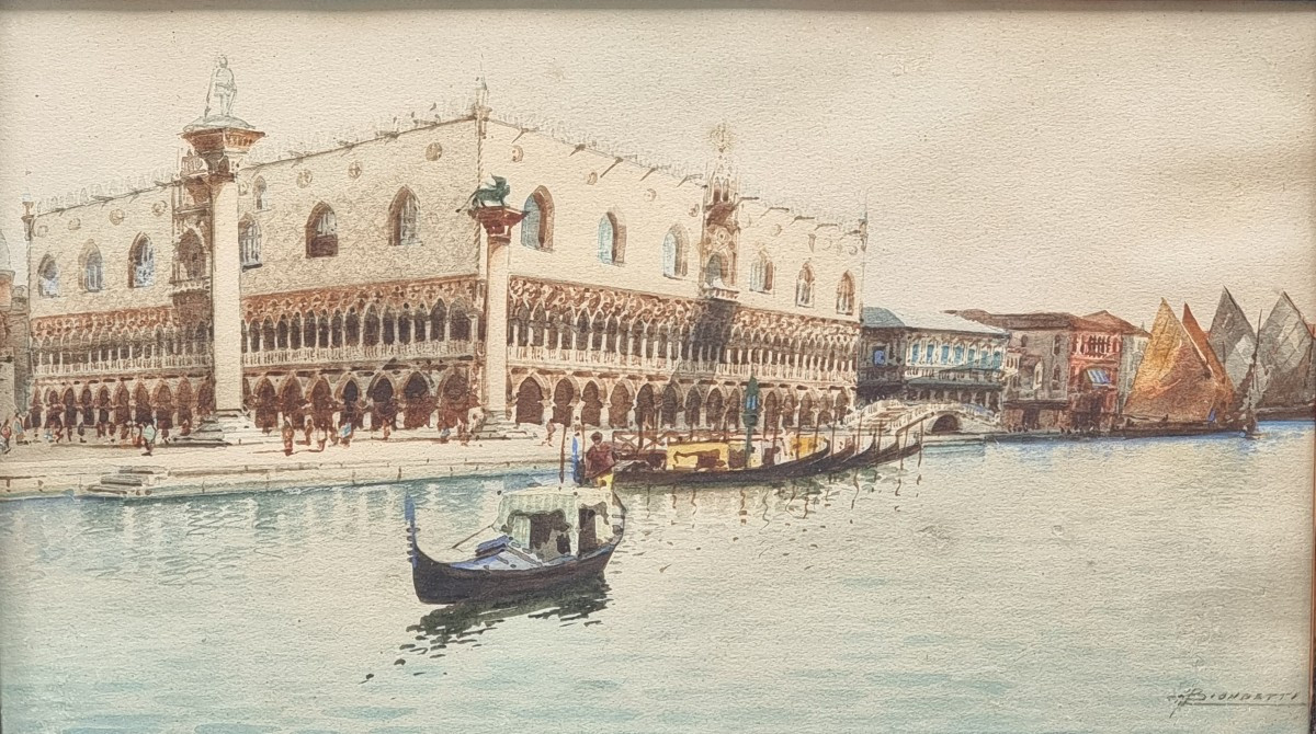 Veduta del Palazzo Ducale – Acquarello firmato Biondetti, inizio XX secolo