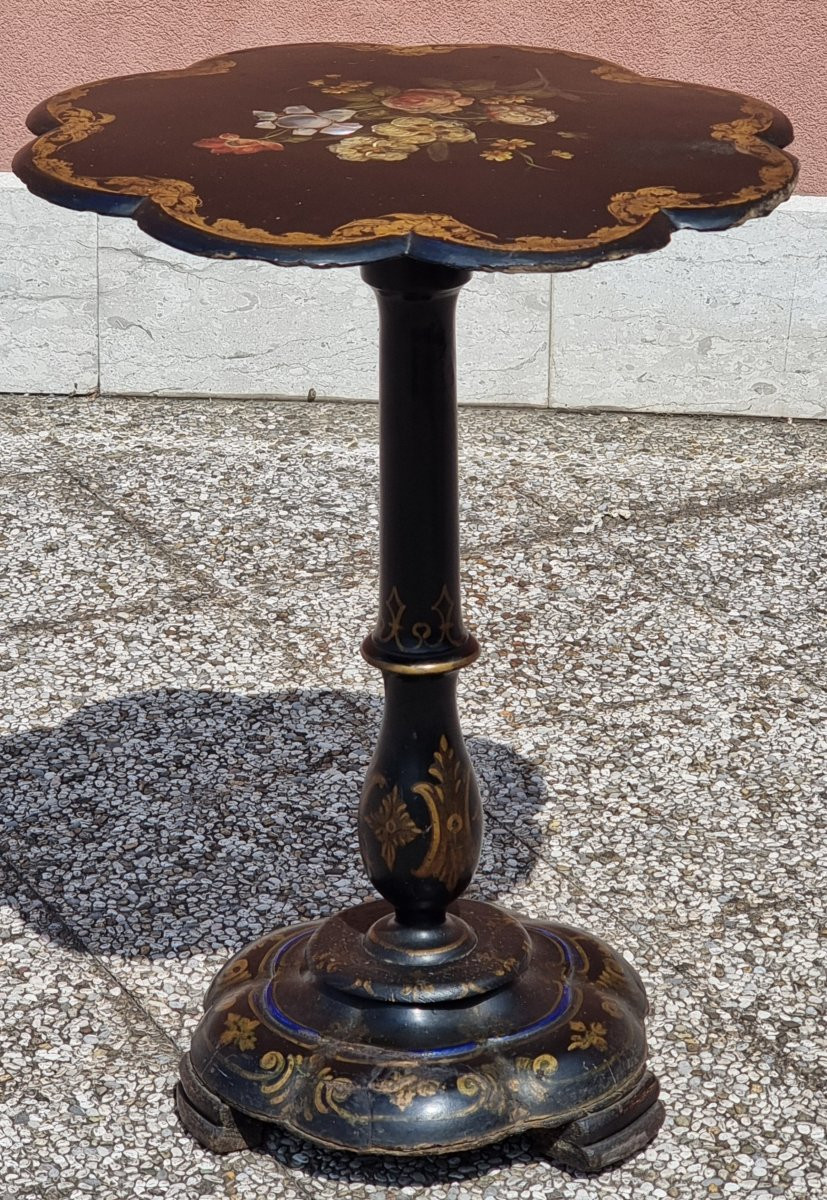 Tavolino inglese a vela in legno e cartapesta, fine Ottocento-photo-3
