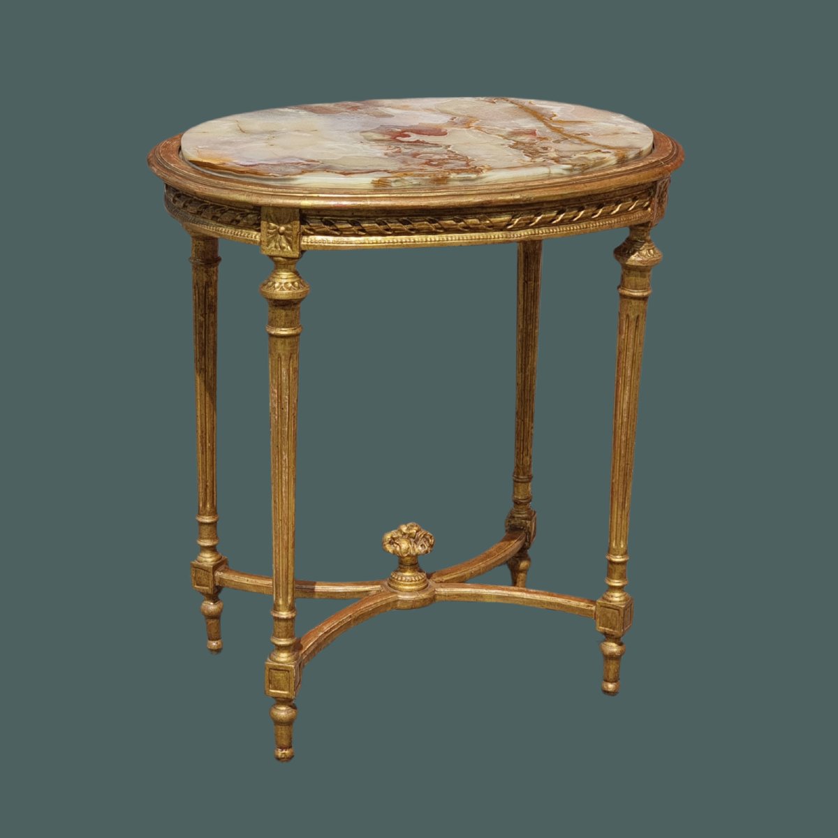Tavolino francese in legno dorato, stile Luigi XVI, fine Ottocento-photo-2