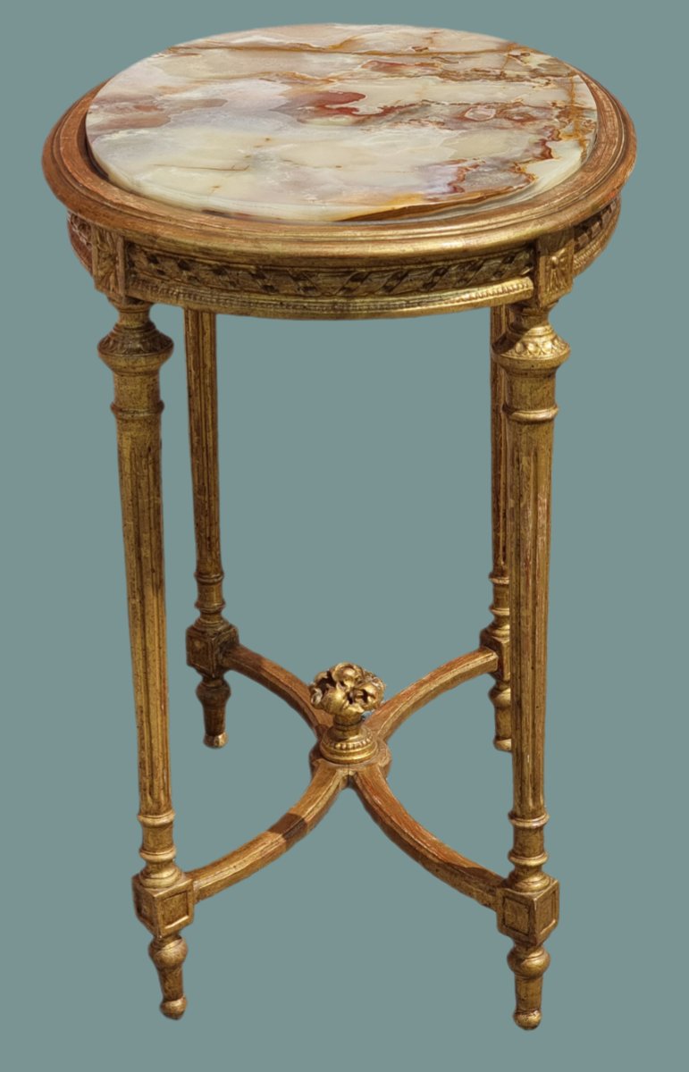Tavolino francese in legno dorato, stile Luigi XVI, fine Ottocento-photo-1