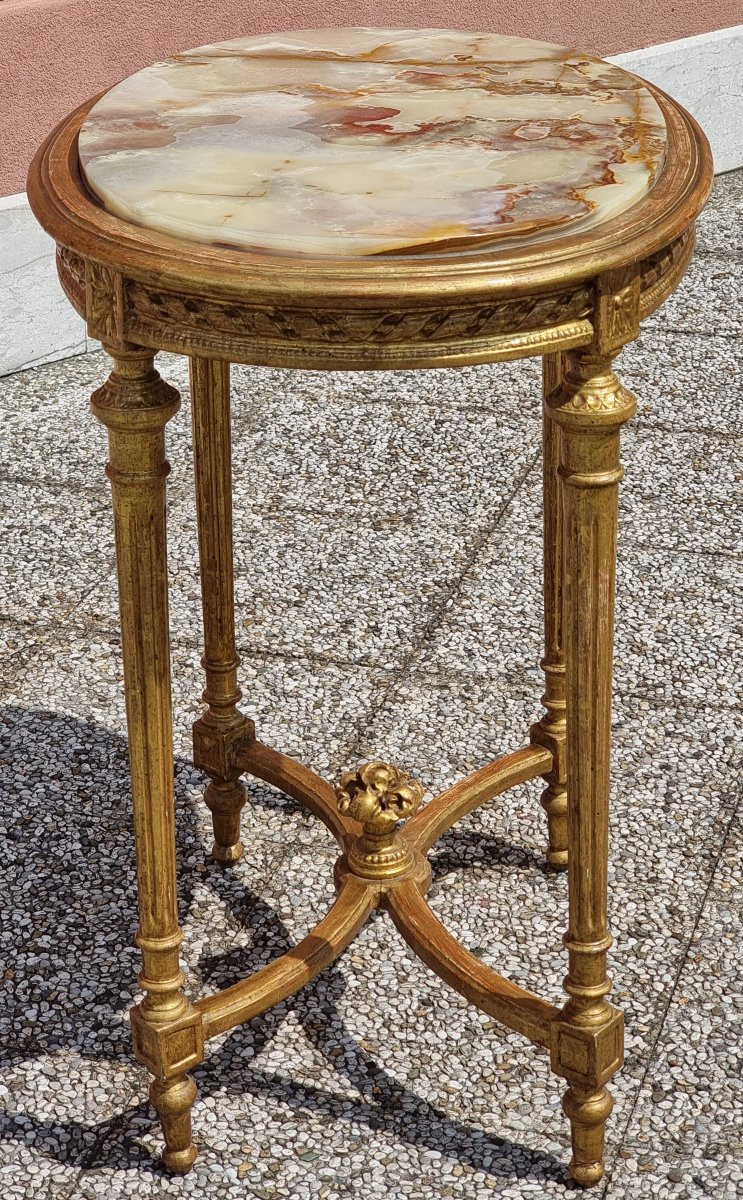 Tavolino francese in legno dorato, stile Luigi XVI, fine Ottocento-photo-4