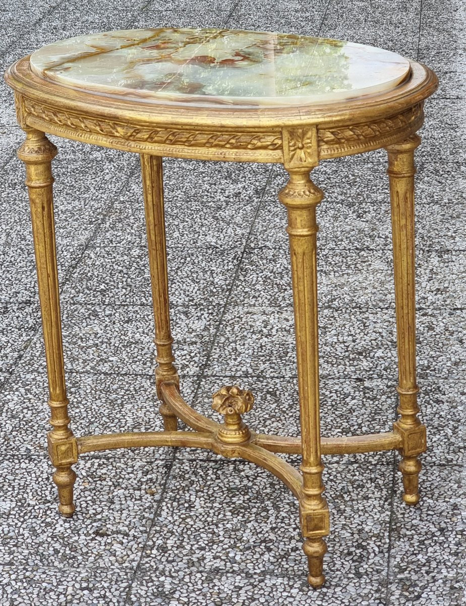 Tavolino francese in legno dorato, stile Luigi XVI, fine Ottocento-photo-5