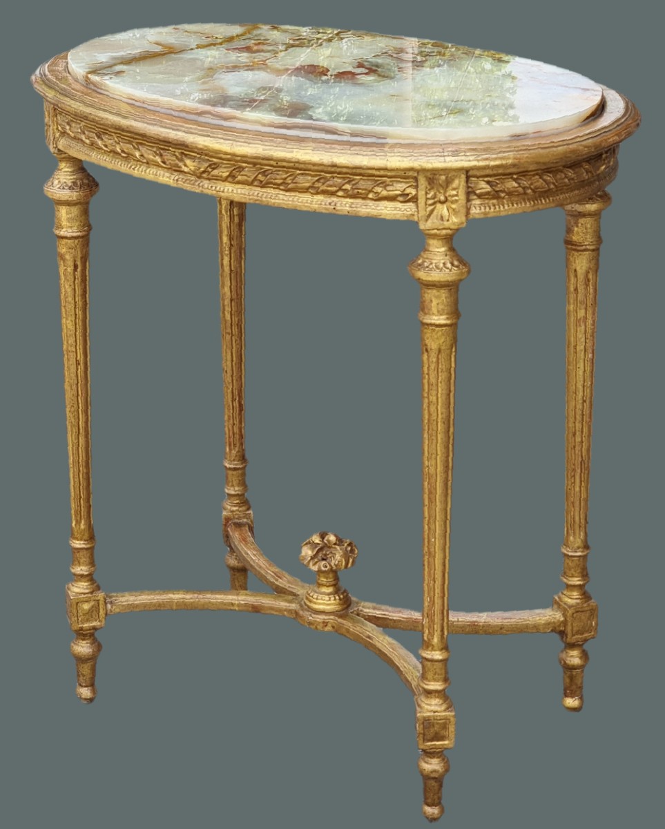 Tavolino francese in legno dorato, stile Luigi XVI, fine Ottocento