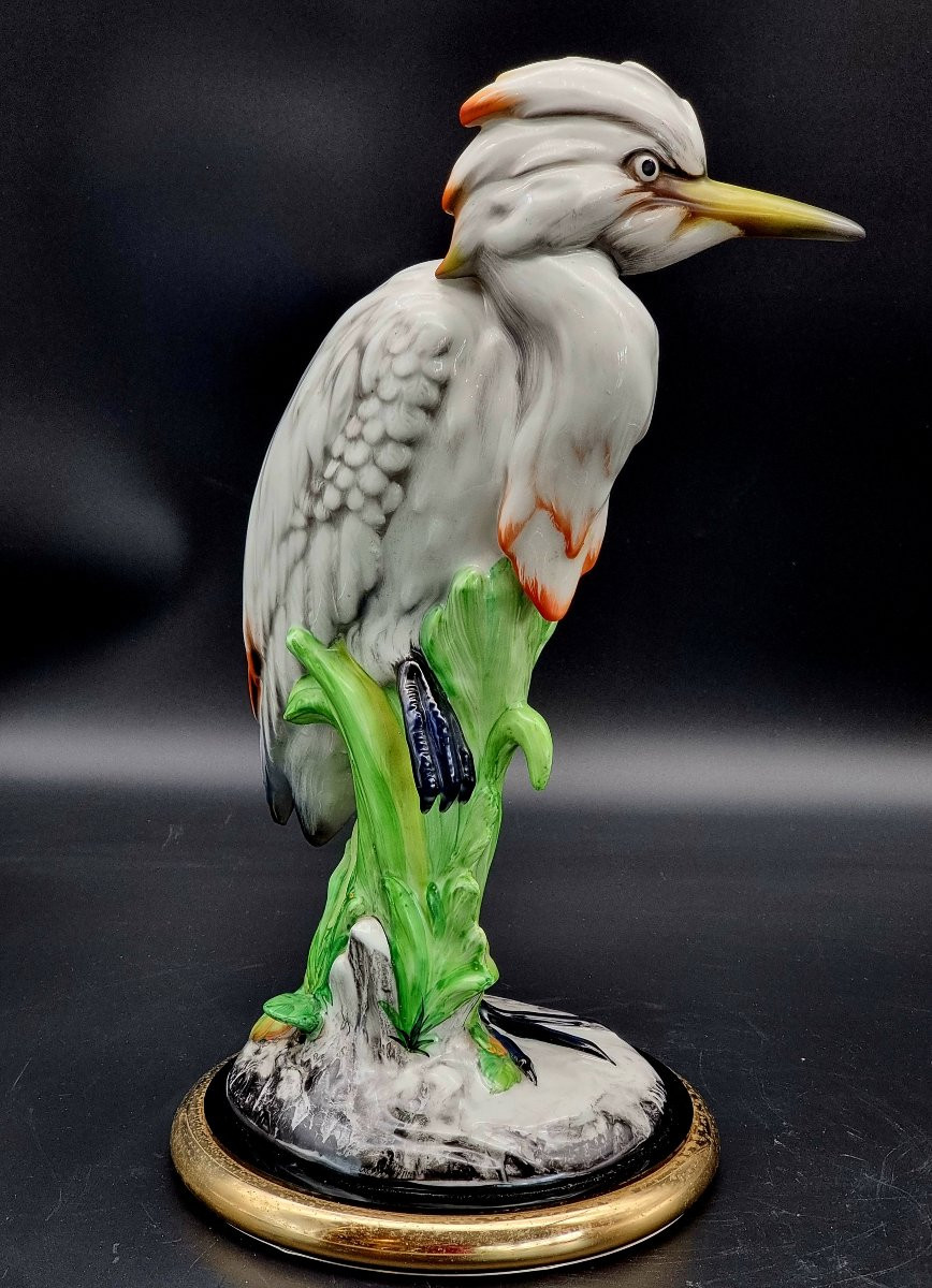 Scultura ceramica anni '50 raffigurante airone marino su base vegetale-photo-2