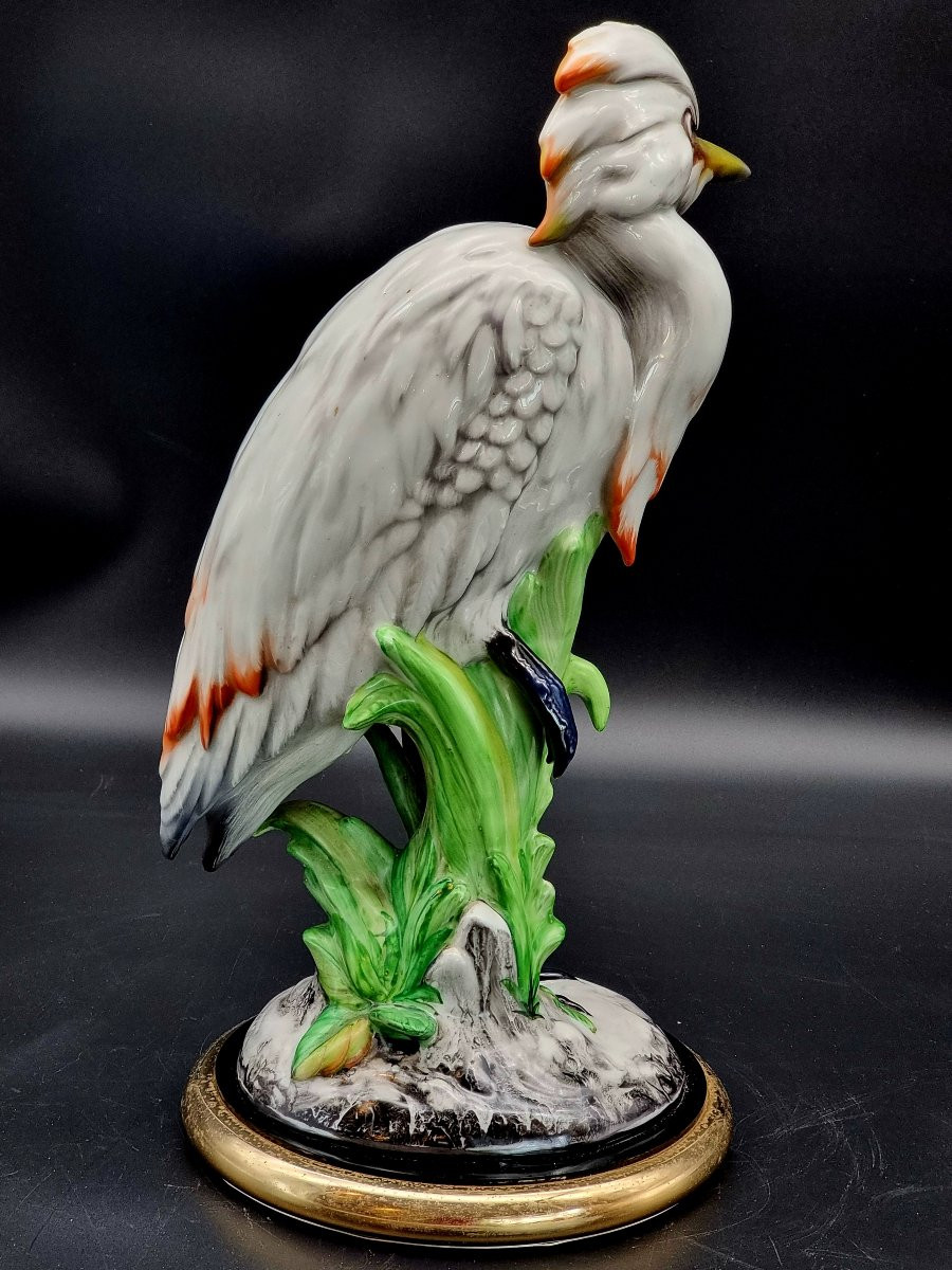 Scultura ceramica anni '50 raffigurante airone marino su base vegetale-photo-3