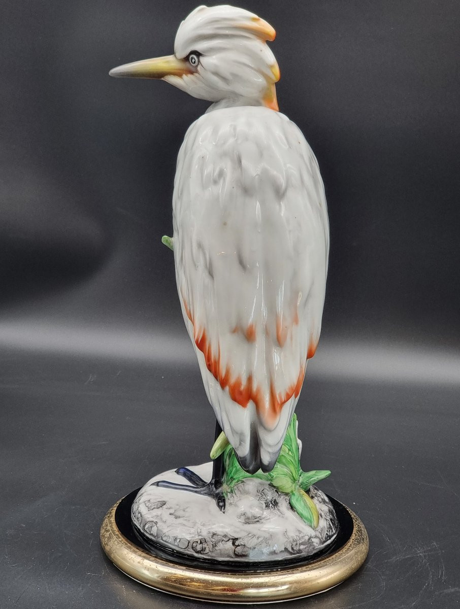 Scultura ceramica anni '50 raffigurante airone marino su base vegetale-photo-4