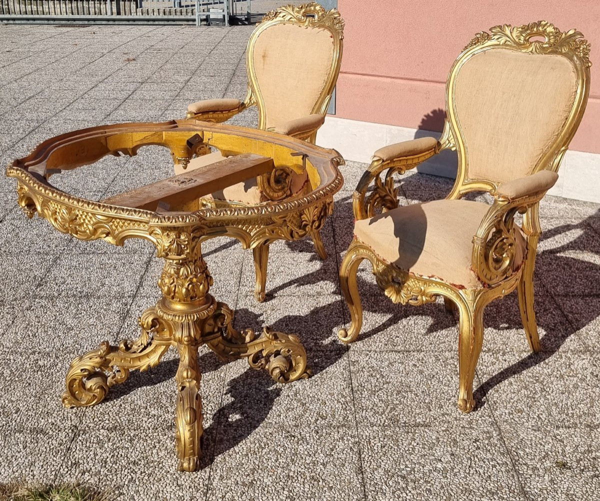 Salotto nobiliare intagliato e dorato, stile Carlo X – XIX secolo-photo-3
