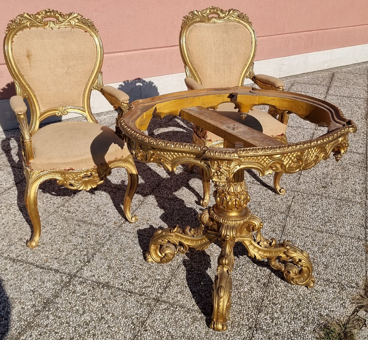 Salotto nobiliare intagliato e dorato, stile Carlo X – XIX secolo-photo-4