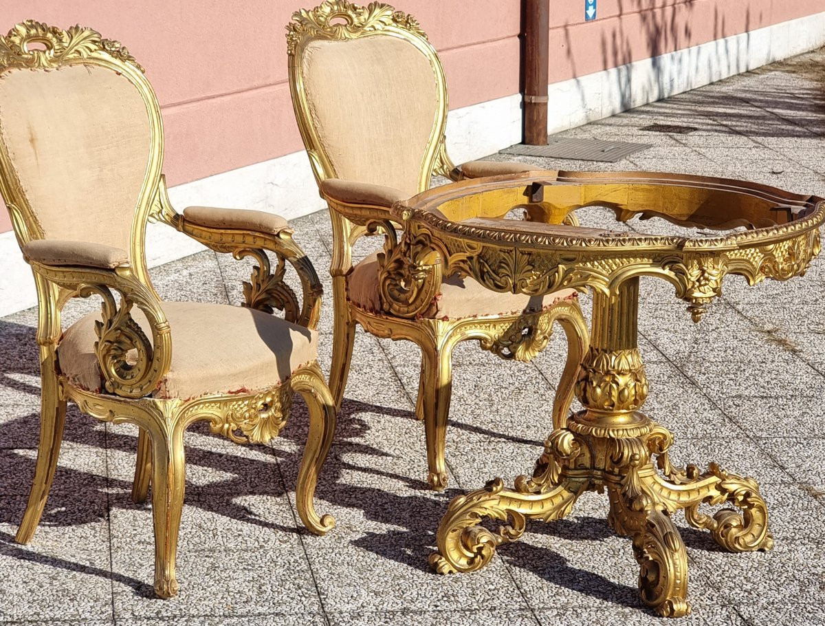 Salotto nobiliare intagliato e dorato, stile Carlo X – XIX secolo-photo-5