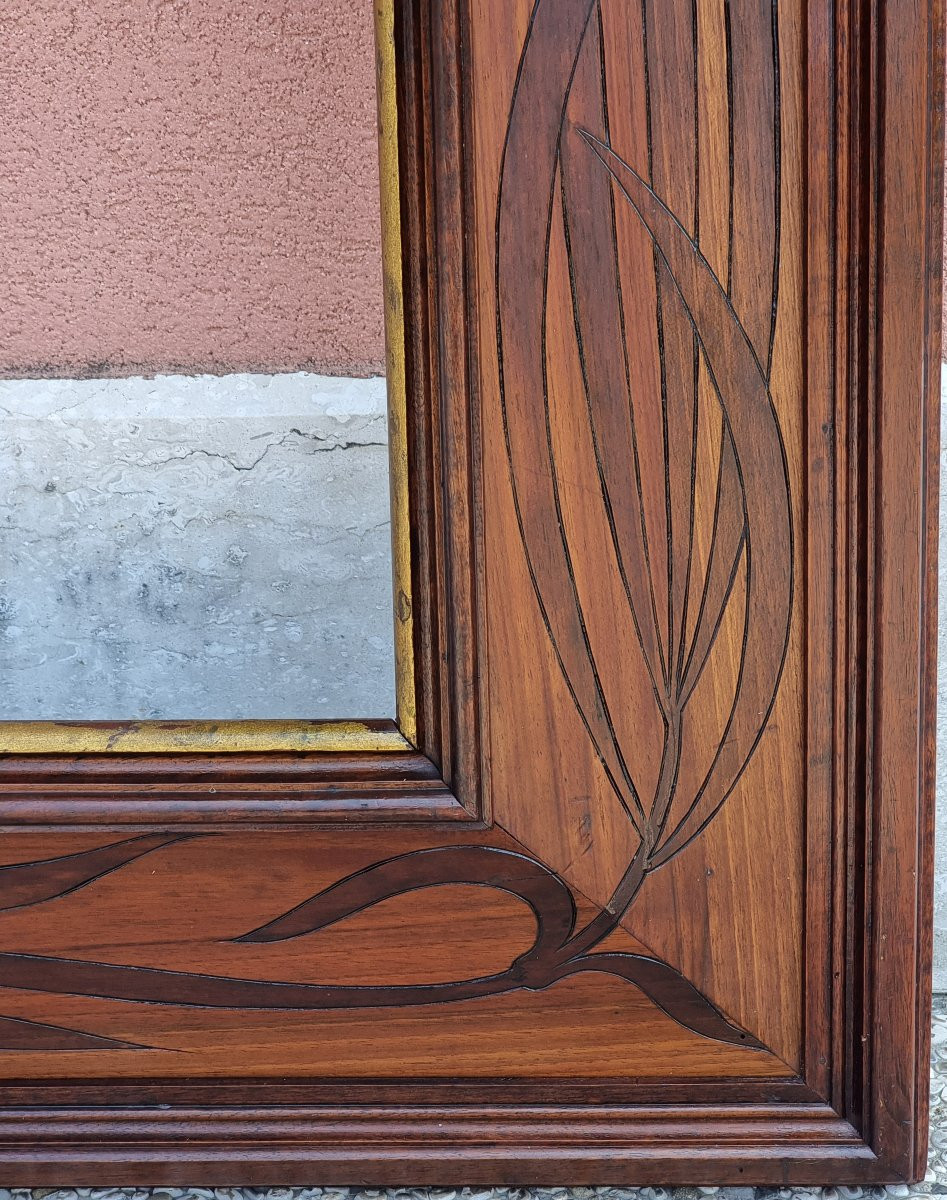 Coppia di cornici Liberty / Art Nouveau in noce intagliato – Inizio XX secolo-photo-4