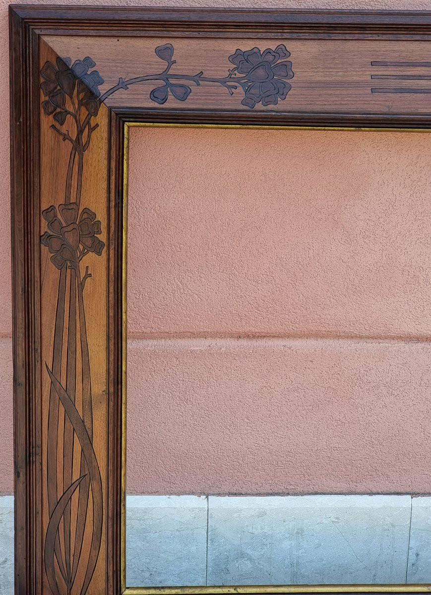 Coppia di cornici Liberty / Art Nouveau in noce intagliato – Inizio XX secolo-photo-2
