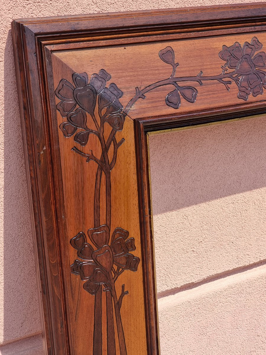 Coppia di cornici Liberty / Art Nouveau in noce intagliato – Inizio XX secolo-photo-4