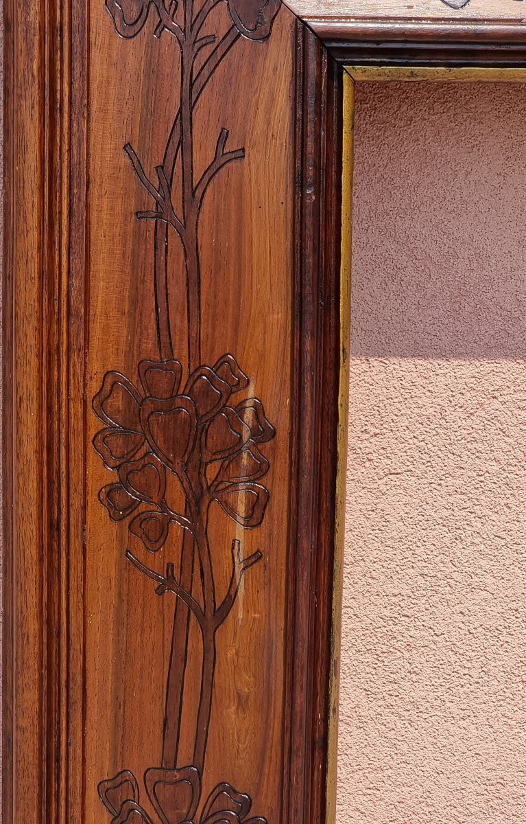 Coppia di cornici Liberty / Art Nouveau in noce intagliato – Inizio XX secolo-photo-7