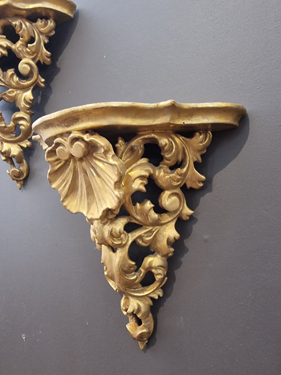 Coppia di mensole da parete intagliate e dorate – Firenze, seconda metà del XIX secolo-photo-3