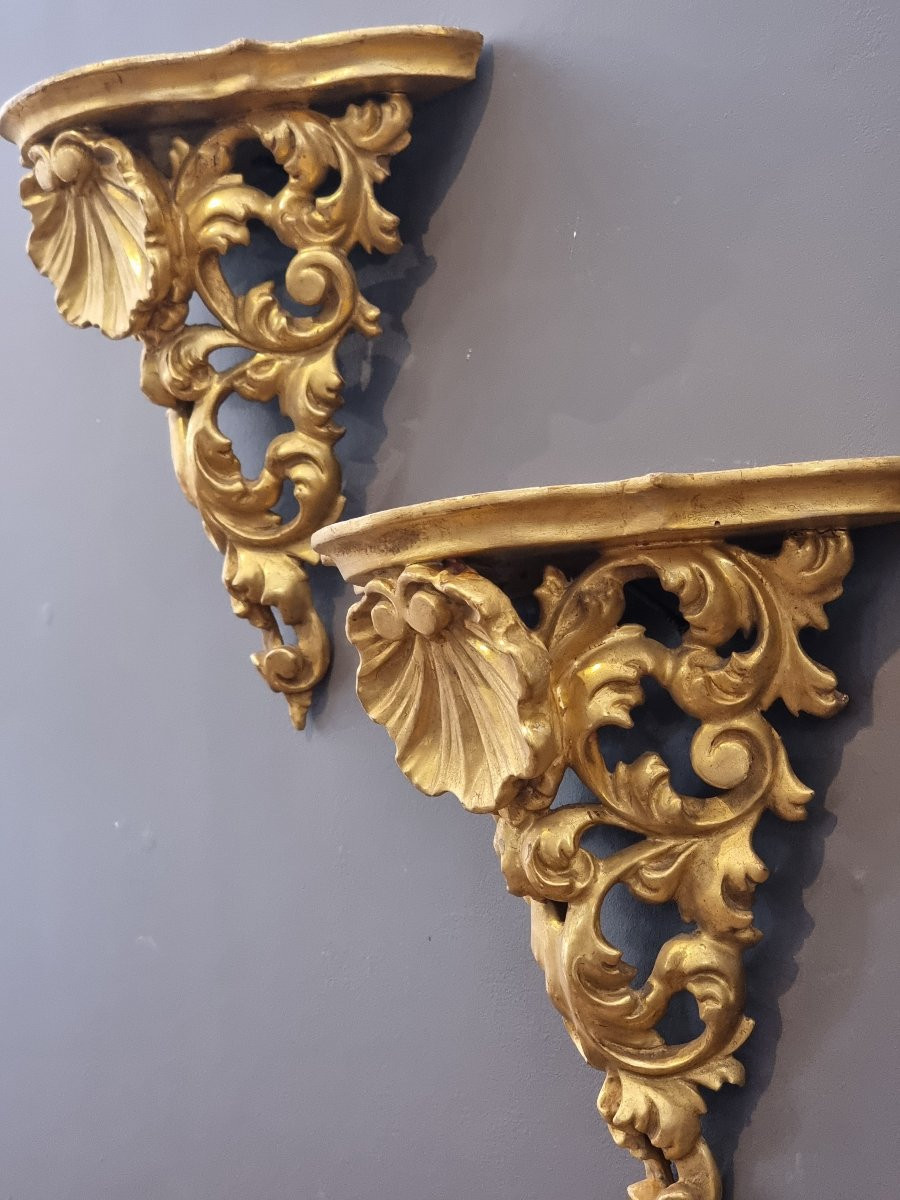 Coppia di mensole da parete intagliate e dorate – Firenze, seconda metà del XIX secolo-photo-4