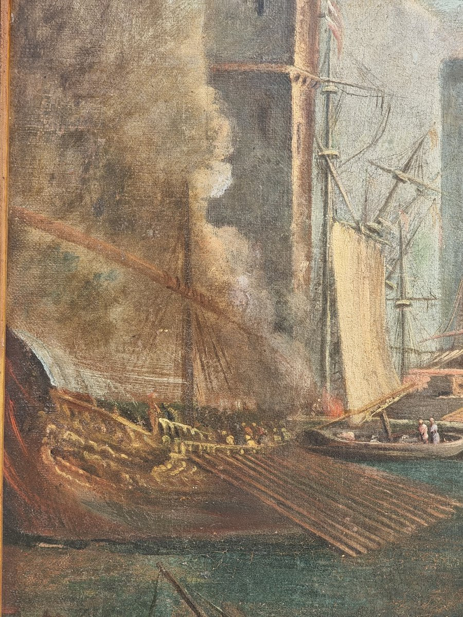 Porto veneziano animato con velieri e galee – Scuola veneta, primo Settecento-photo-2