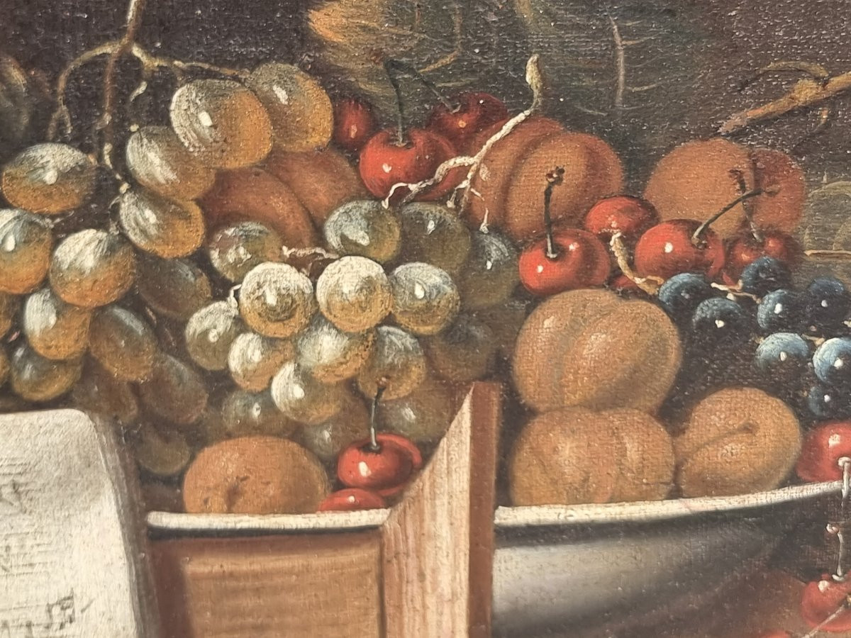 Coppia di nature morte con strumenti musicali, frutta e animali esotici – Scuola lombarda, fine-photo-3