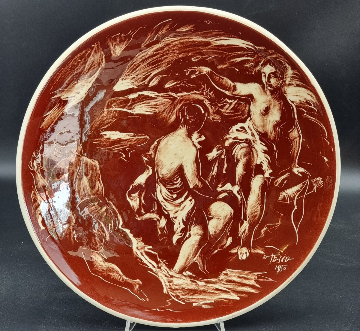 Coppia di piatti in ceramica a graffito, Alessio Tasca, Nove, anni 1950-photo-4