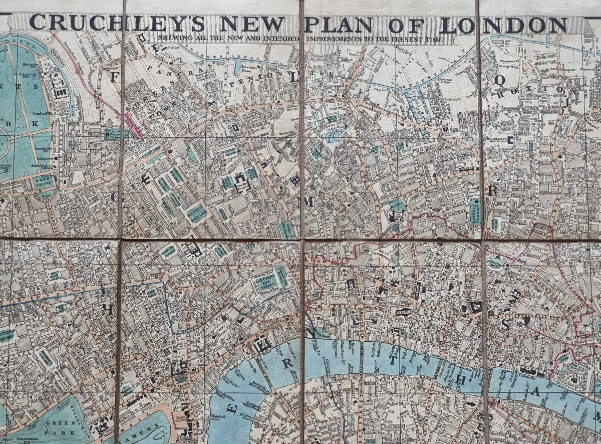 Cruchley’s New Plan of London – Edizione 1840  Carta geografica pieghevole originale, montata s-photo-3