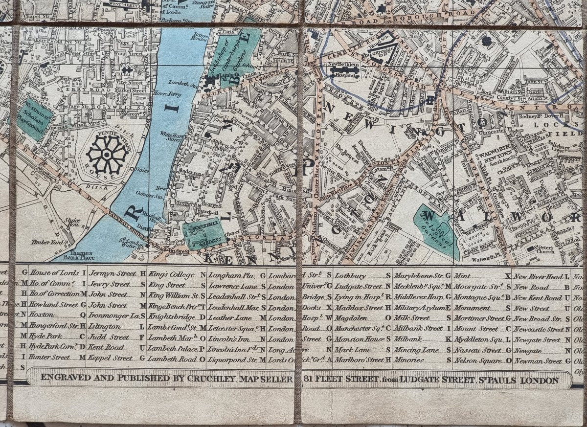 Cruchley’s New Plan of London – Edizione 1840  Carta geografica pieghevole originale, montata s-photo-4