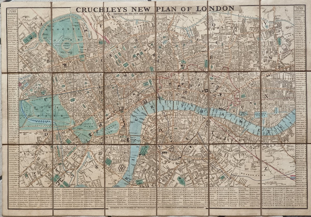 Cruchley’s New Plan of London – Edizione 1840  Carta geografica pieghevole originale, montata s