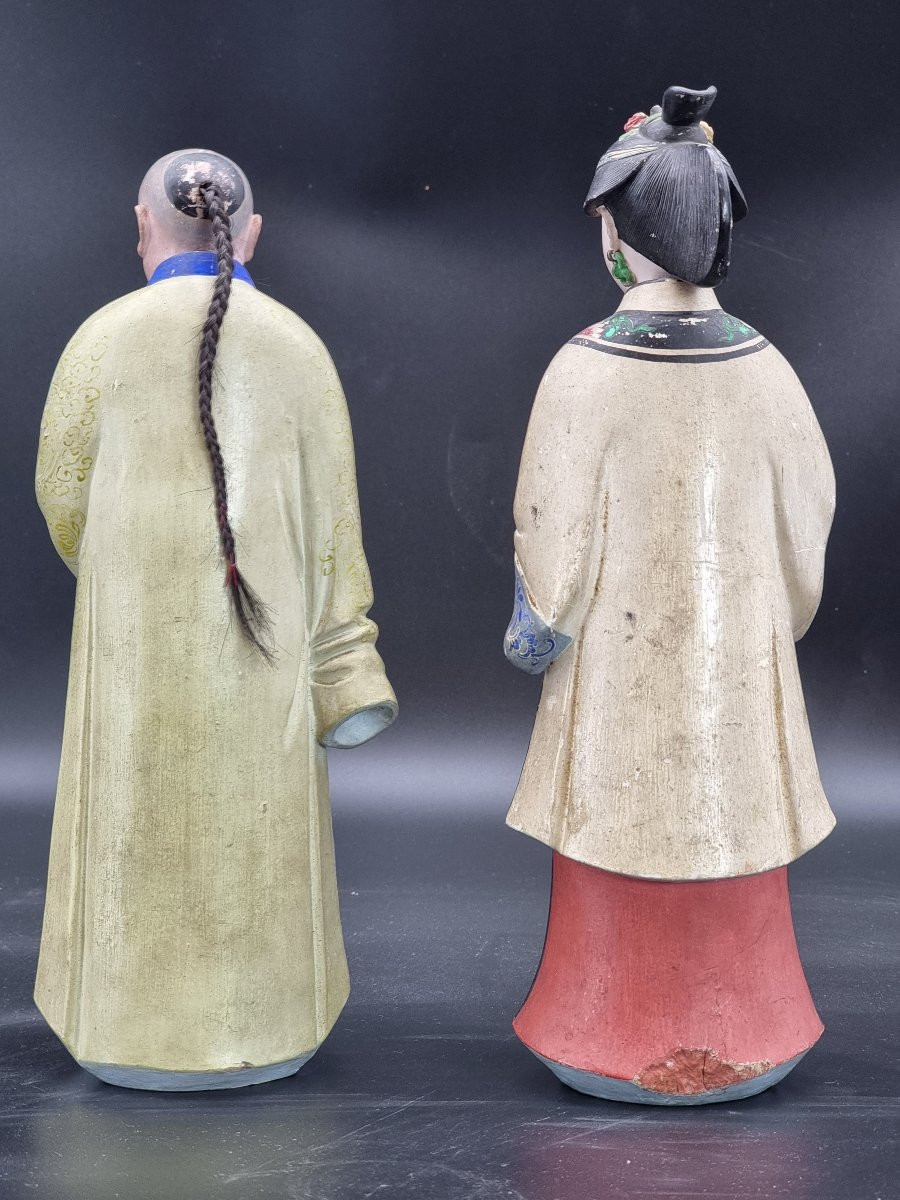 Coppia di statuette cinesi in terracotta dipinta – Cina meridionale, fine XIX secolo-photo-3