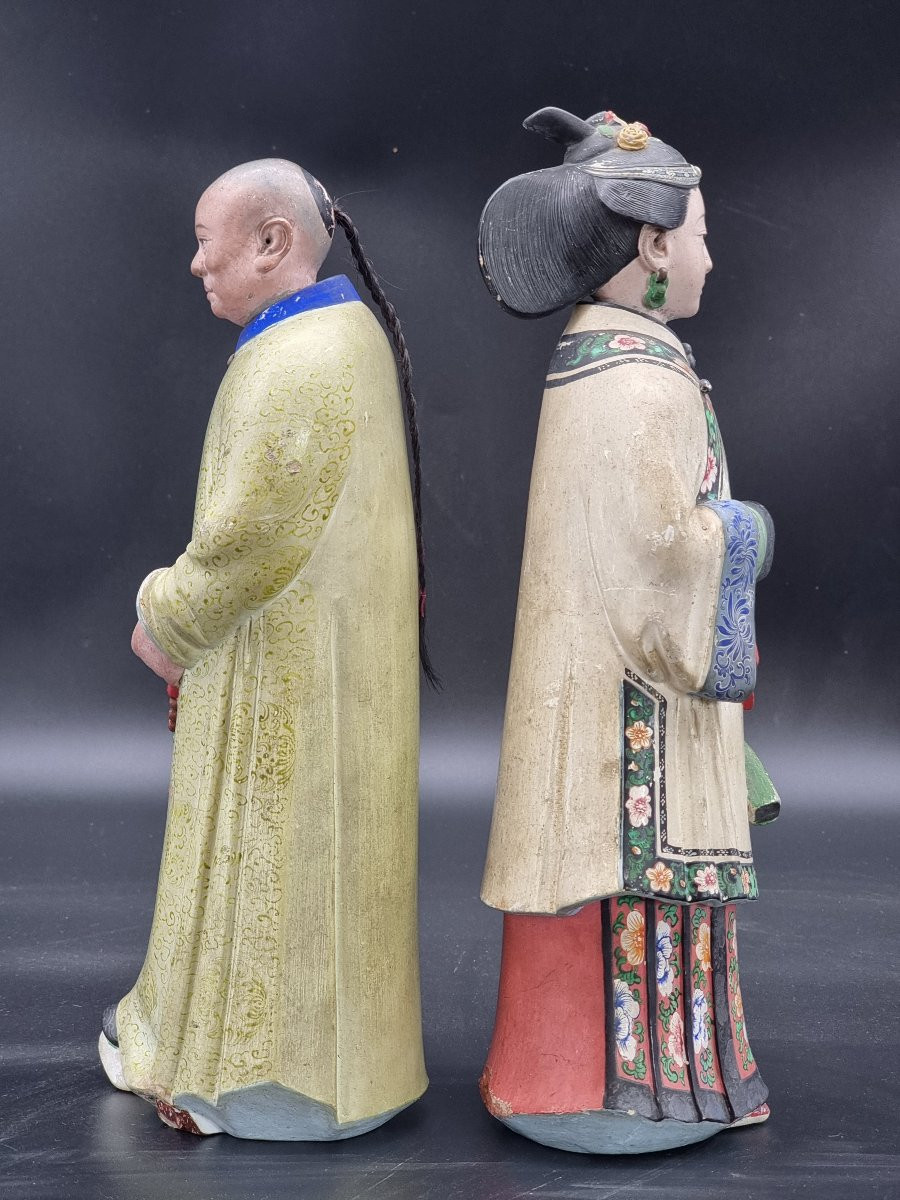 Coppia di statuette cinesi in terracotta dipinta – Cina meridionale, fine XIX secolo-photo-4
