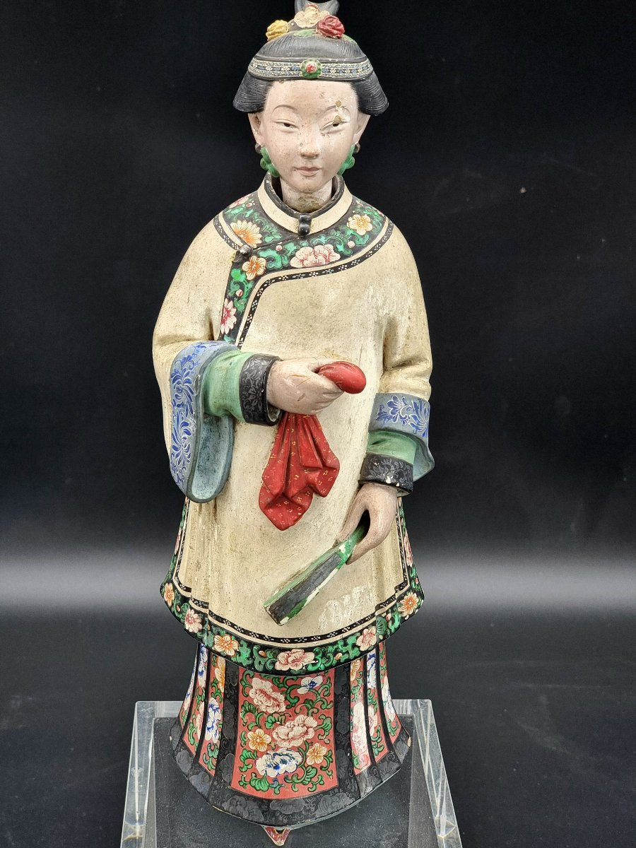 Coppia di statuette cinesi in terracotta dipinta – Cina meridionale, fine XIX secolo-photo-1
